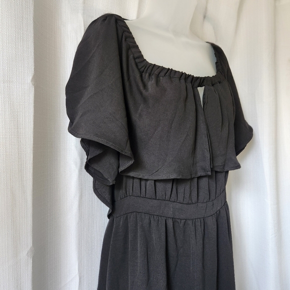 Anthropologie dRA Los Angeles Black Ruffled Off/On Shoulder Midi Dress Size L - Picture 5 of 9